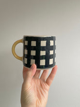 Load image into Gallery viewer, Monochrome Gingham Mug - Yellow Handle