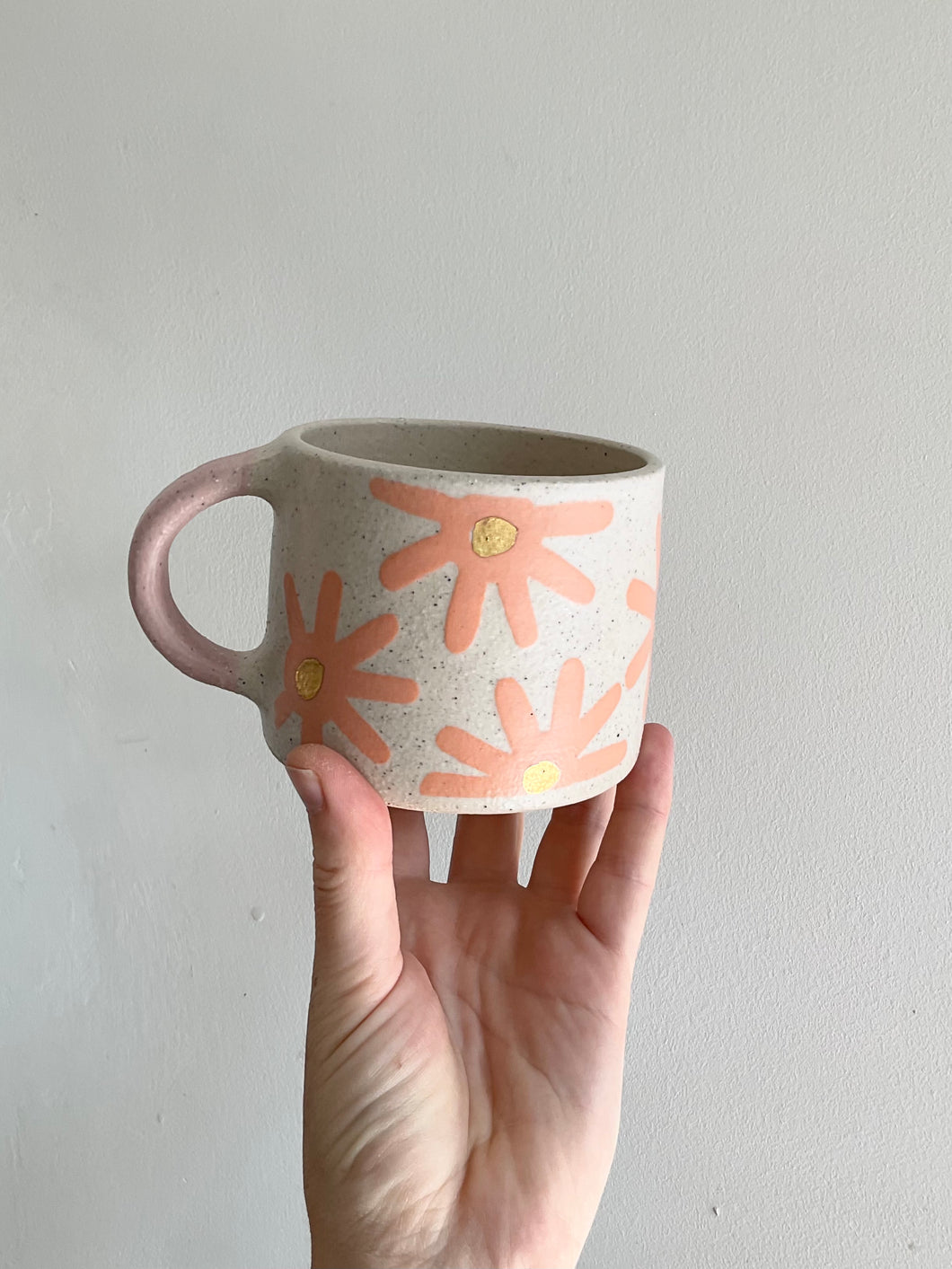 Pink and orange speckled sunshine mug
