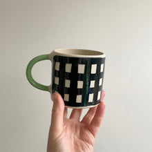 Load image into Gallery viewer, Monochrome Gingham Mug- Green Handle