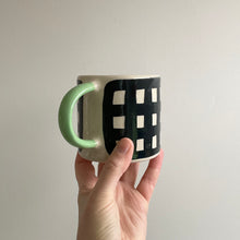 Load image into Gallery viewer, Monochrome Gingham Mug- Green Handle