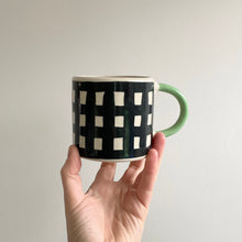 Load image into Gallery viewer, Monochrome Gingham Mug- Green Handle