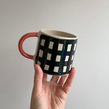 Load image into Gallery viewer, Monochrome Gingham Mug- Red Handle