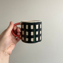 Load image into Gallery viewer, Monochrome Gingham Mug- Red Handle