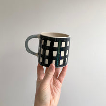 Load image into Gallery viewer, Monochrome Gingham Mug - Denim Handle