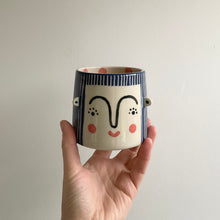 Load image into Gallery viewer, Medium Person Planter - Navy Hair w/lashes