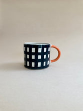 Load image into Gallery viewer, Monochrome Gingham Mug - Orange Handle