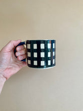 Load image into Gallery viewer, Monochrome Gingham Mug- Navy Blue Handle