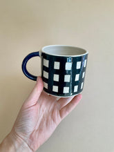 Load image into Gallery viewer, Monochrome Gingham Mug- Navy Blue Handle
