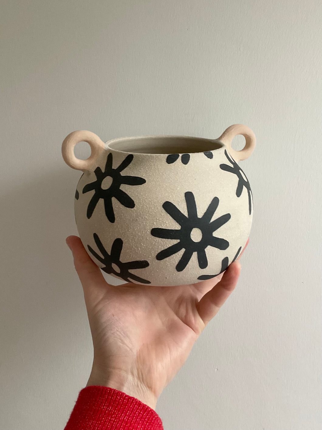 Black Stars Vase- Muted Pink Handles
