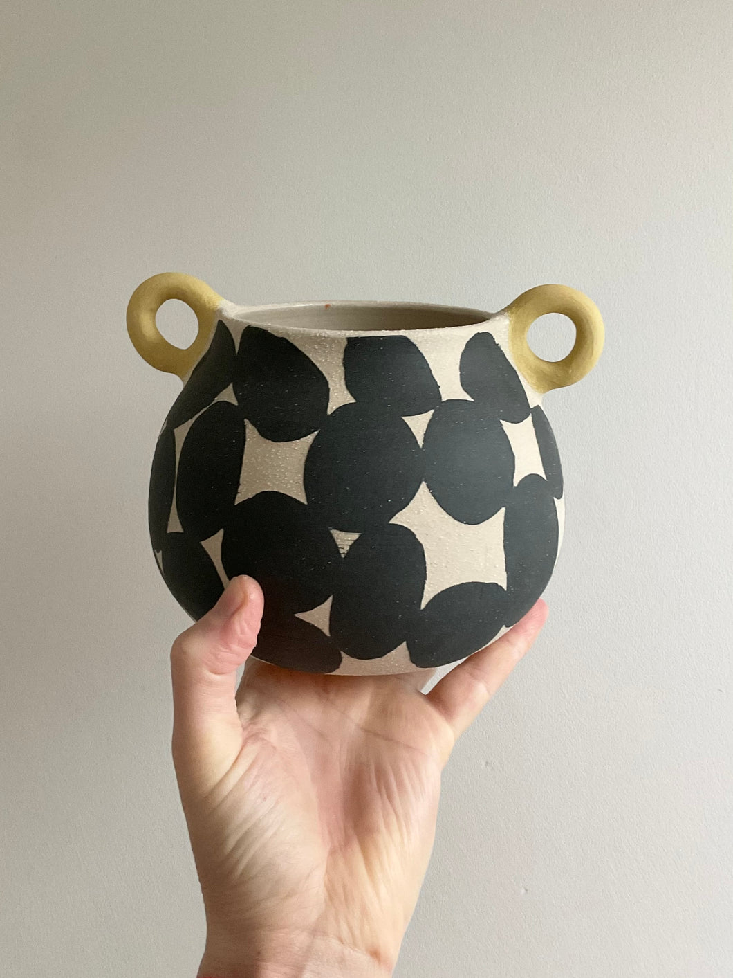 Black Blobs Vase - Yellow Handles
