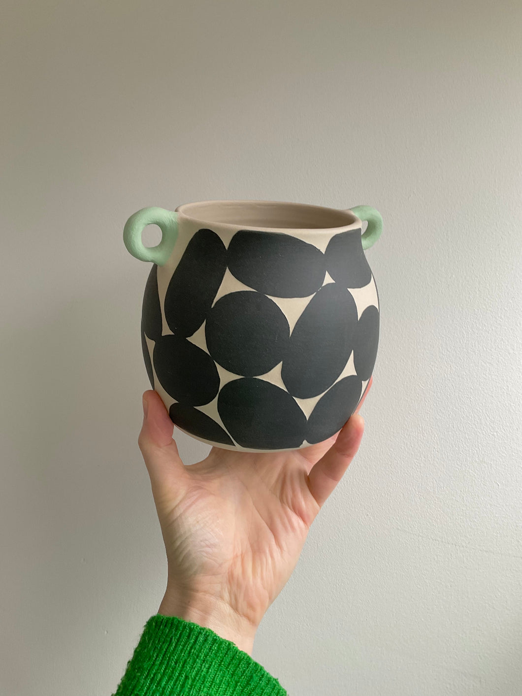 Black Blobs Vase - Mint Green Handles
