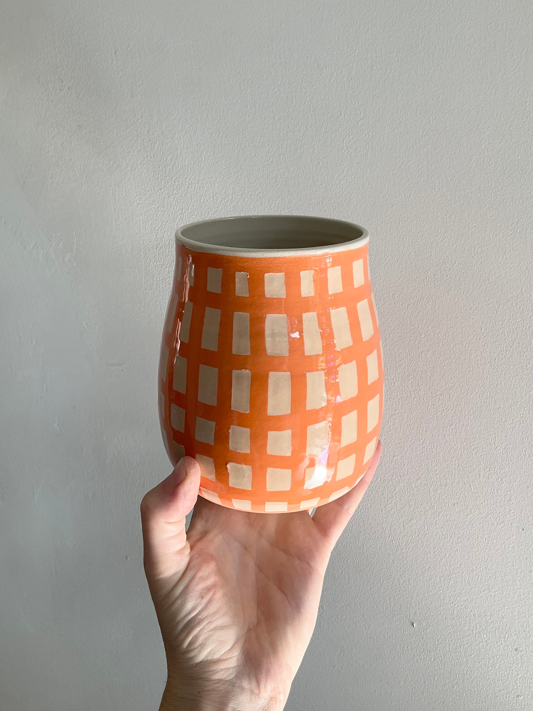 Double Orange Gingham Vase