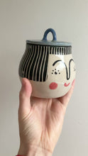 Load and play video in Gallery viewer, Lidded Pot - Black Hair Blue Lid
