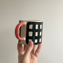 Load image into Gallery viewer, Monochrome Gingham Mug- Red Handle
