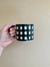 Load image into Gallery viewer, Monochrome Gingham Mug- Navy Blue Handle
