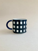 Load image into Gallery viewer, Monochrome Gingham Mug- Navy Blue Handle
