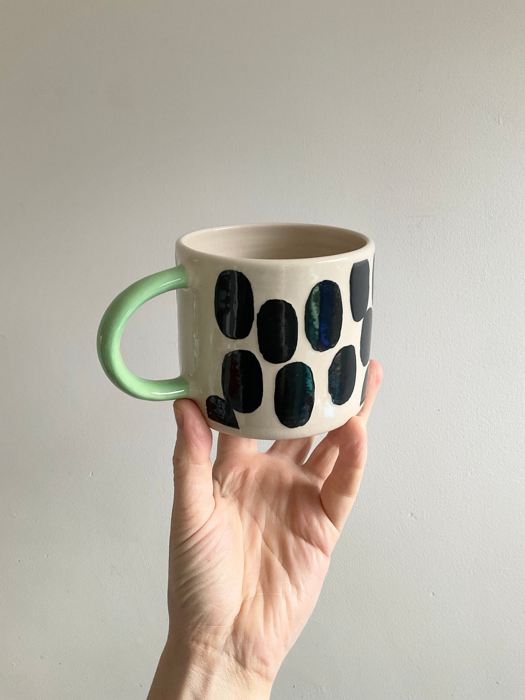 Monochrome Blobs Mug with Green Handle