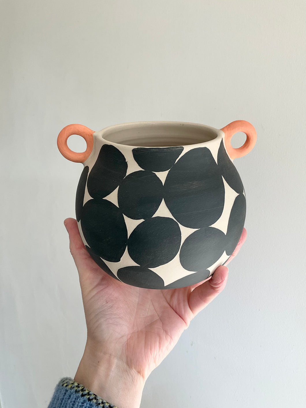 Black Blobs Vase - Orange Handles