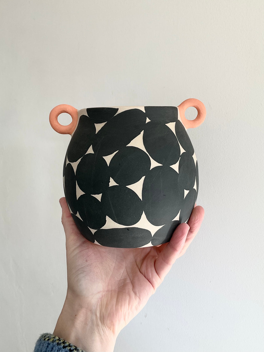 Black Blobs Vase - Orange Handles